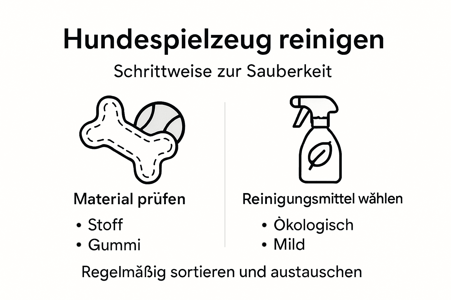Infografik: So pflegst du Hundespielzeug richtig – Reinigungstipps und Materialauswahl