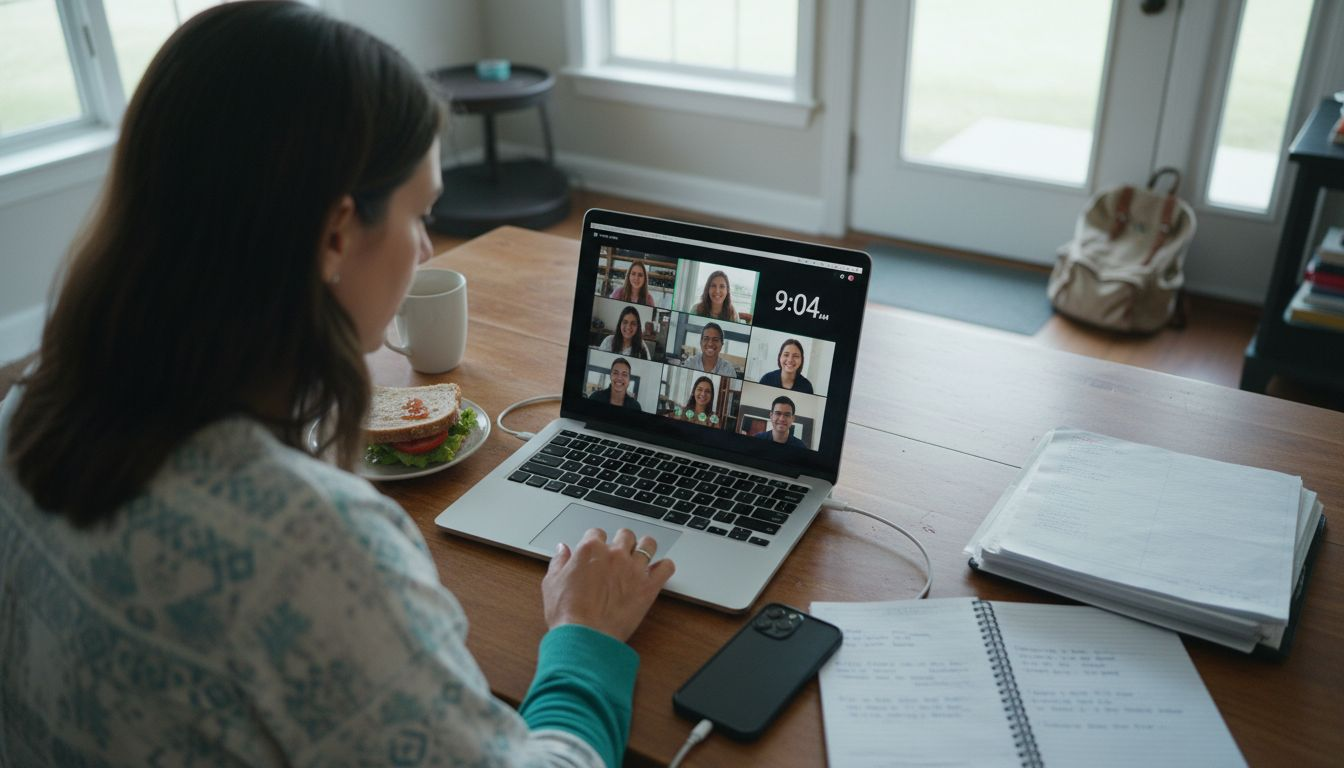 Woman attending hybrid EMBA class from home