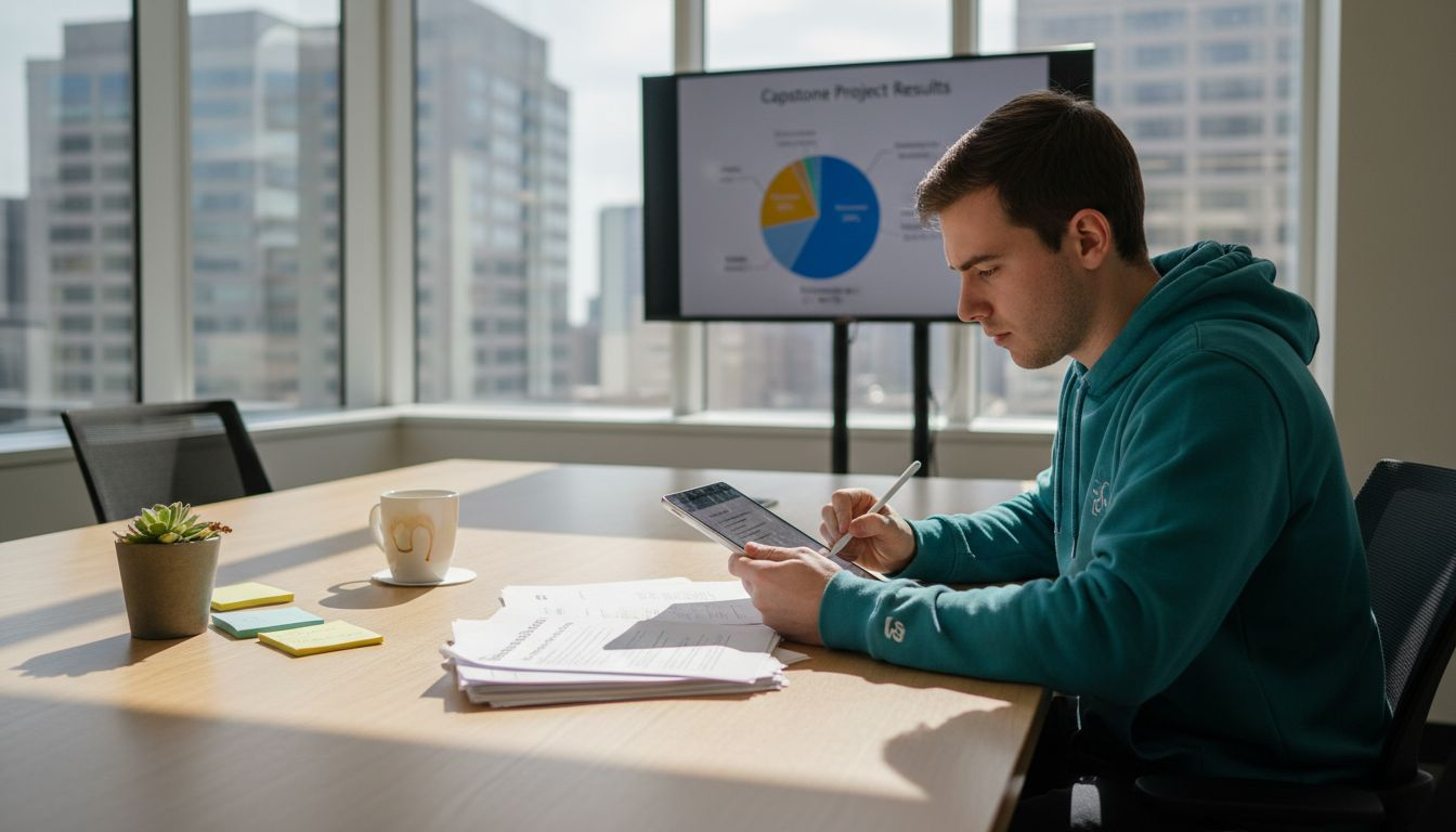 Student working on business internship project
