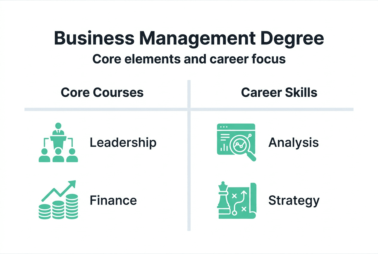 Infographic showing key business management degree elements