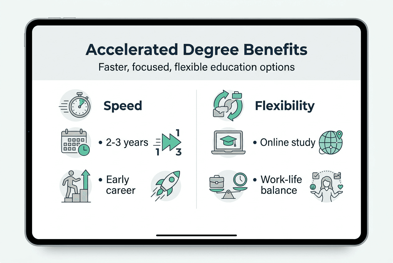 Infographic comparing accelerated degree speed and flexibility