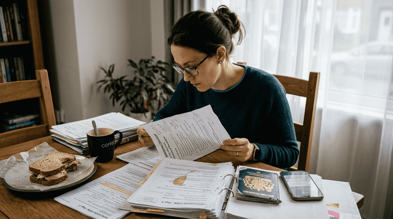 Woman organizing MBA program application documents