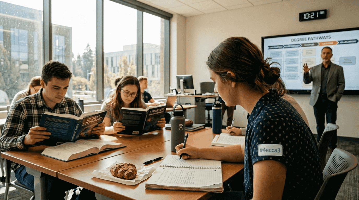 Student taking notes in fast-track degree seminar
