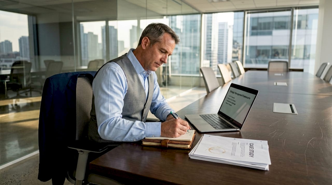 Businessman taking notes in boardroom