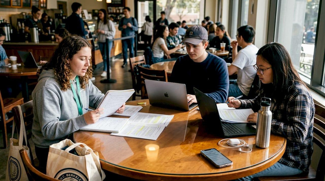 Business students collaborating on group project