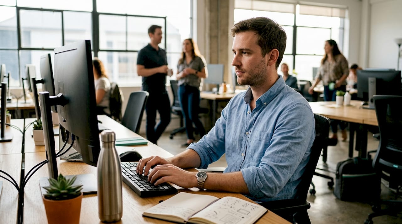 Young professional working in open-plan office