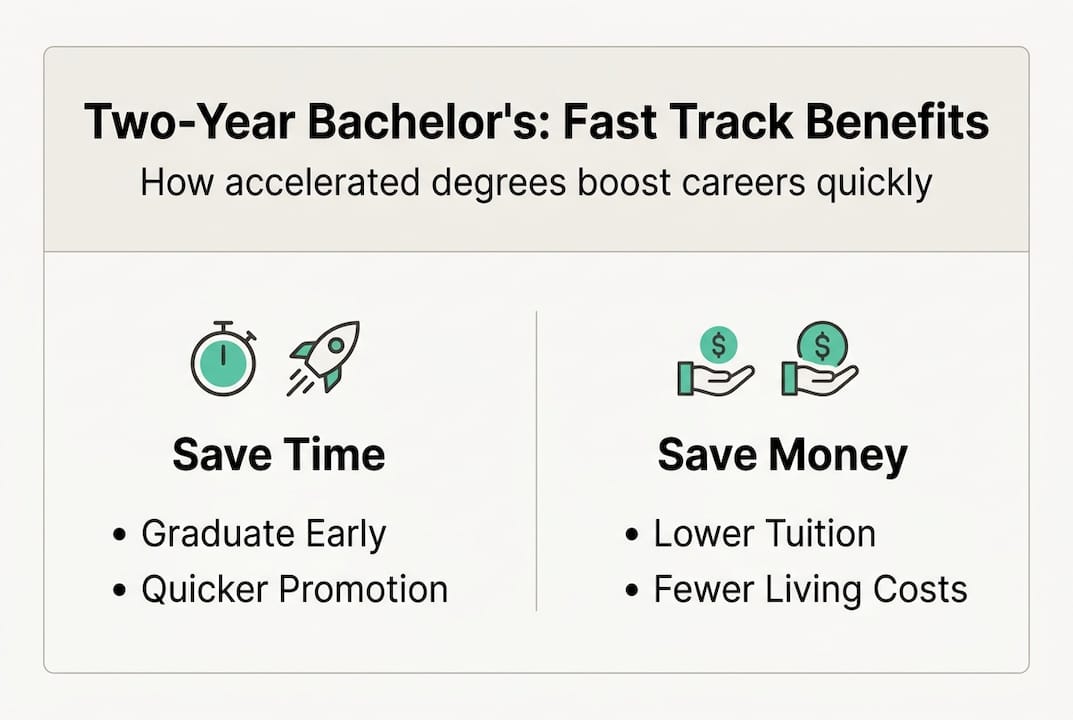 Infographic showing time and money benefits of two-year bachelor