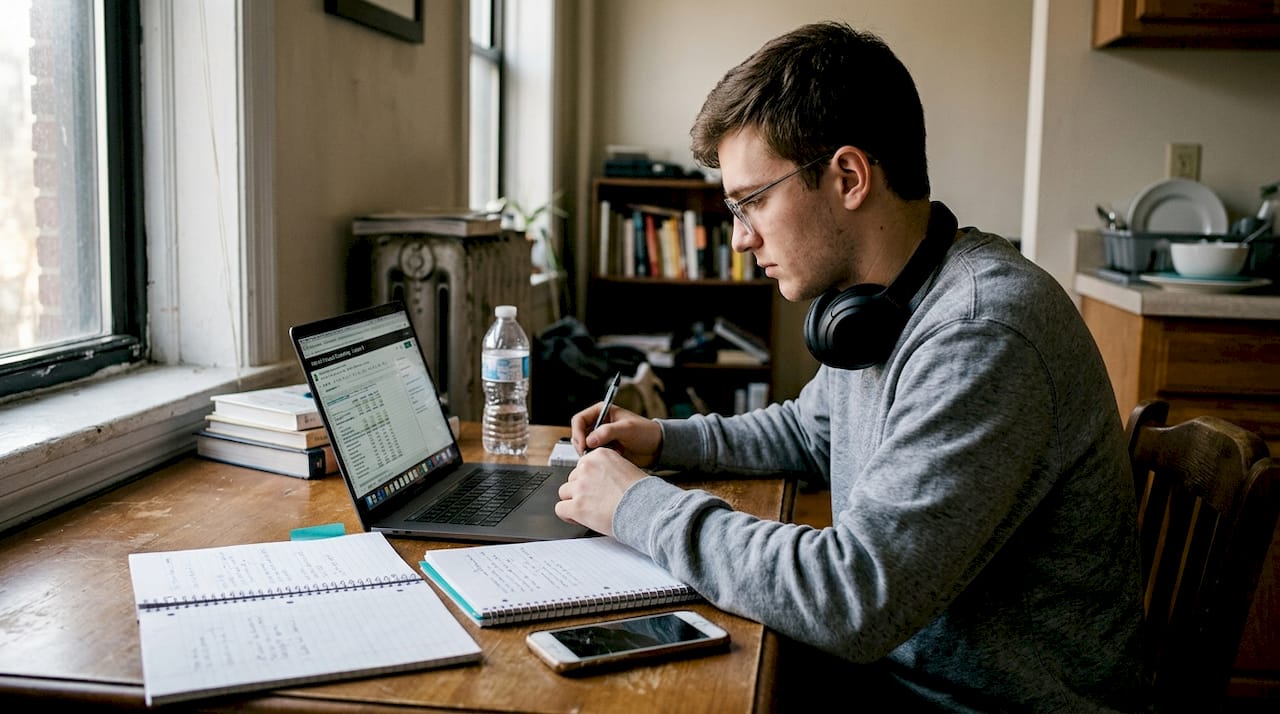 Student attending online accounting class at home