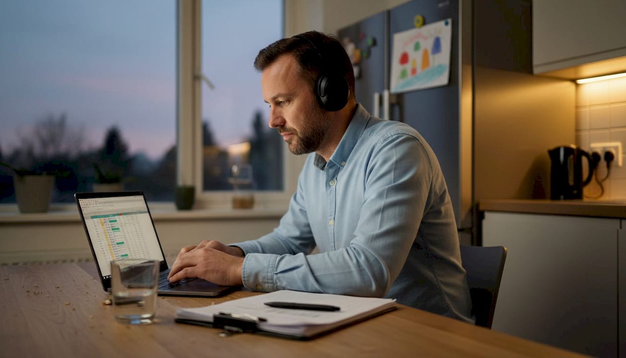 Professional studying online business course at home