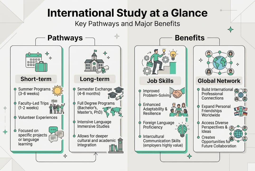 Infographic of study pathways and career benefits