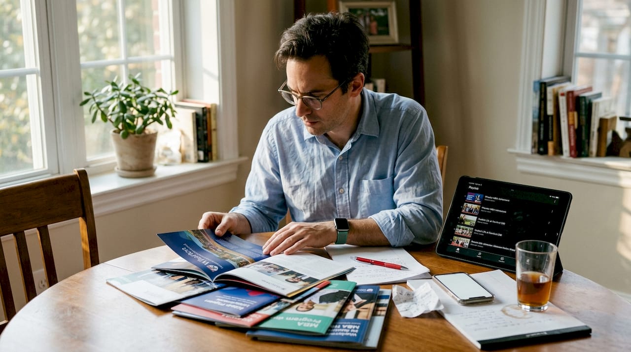 Man comparing MBA programs with explainer videos