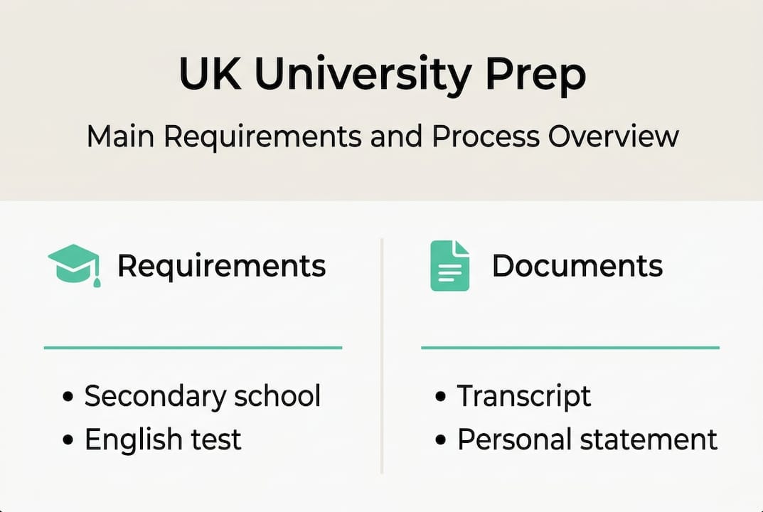 Infographic showing UK university requirements and documents