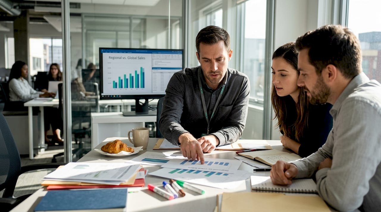 Analyst reviews regional sales with team