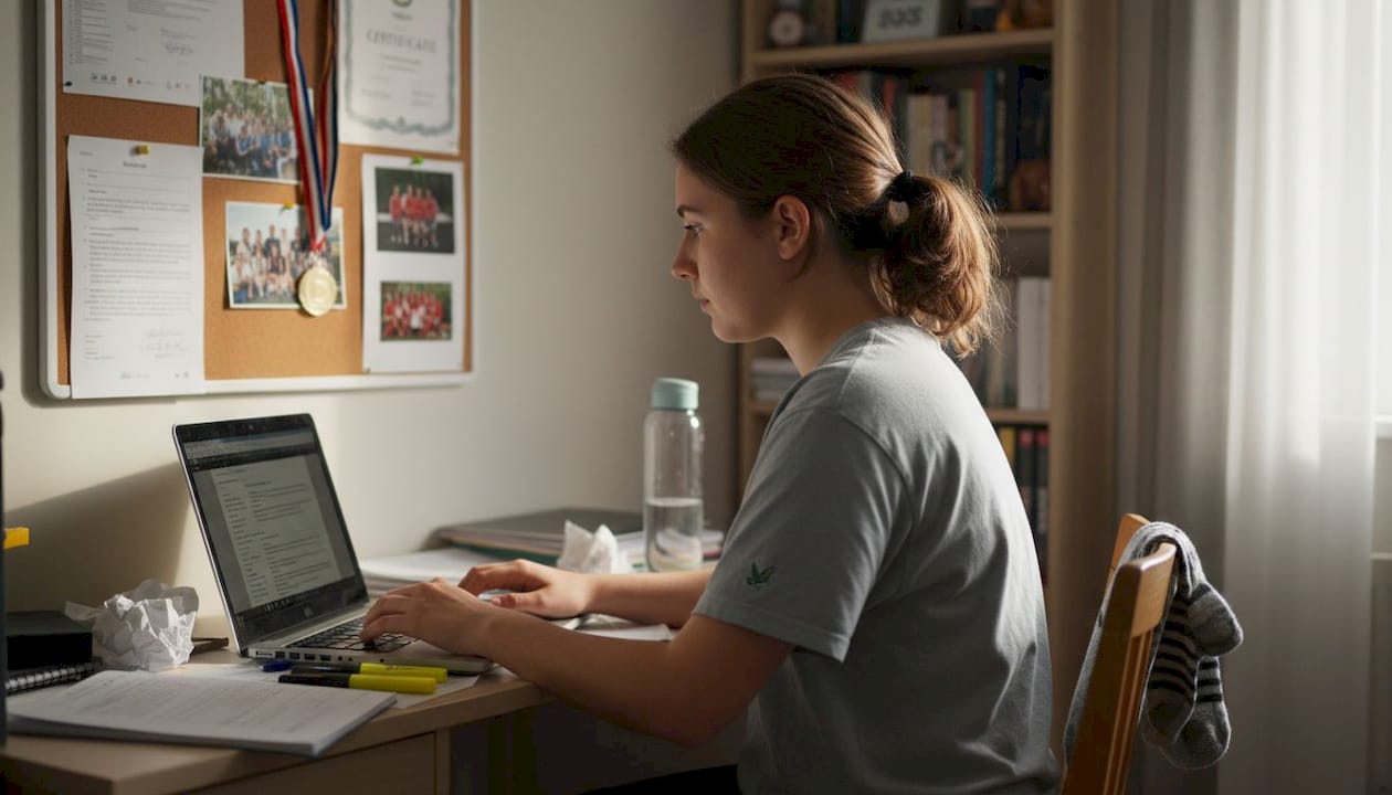 Teen student writing university entrance essay