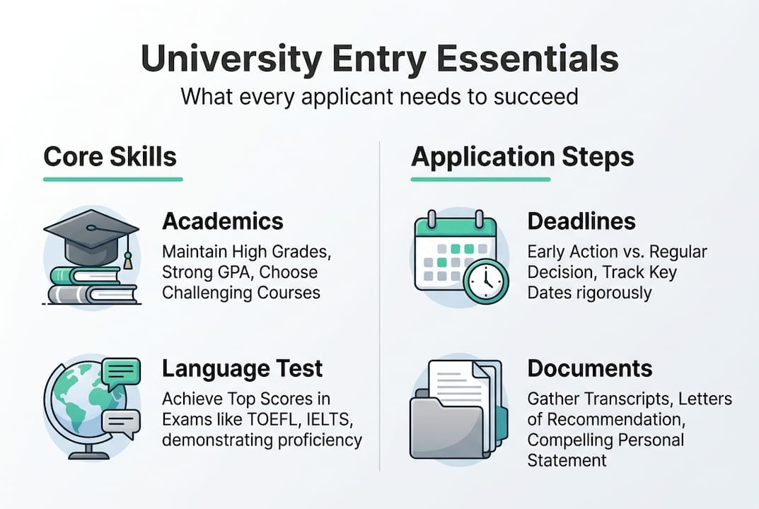 Infographic of university entry essentials overview