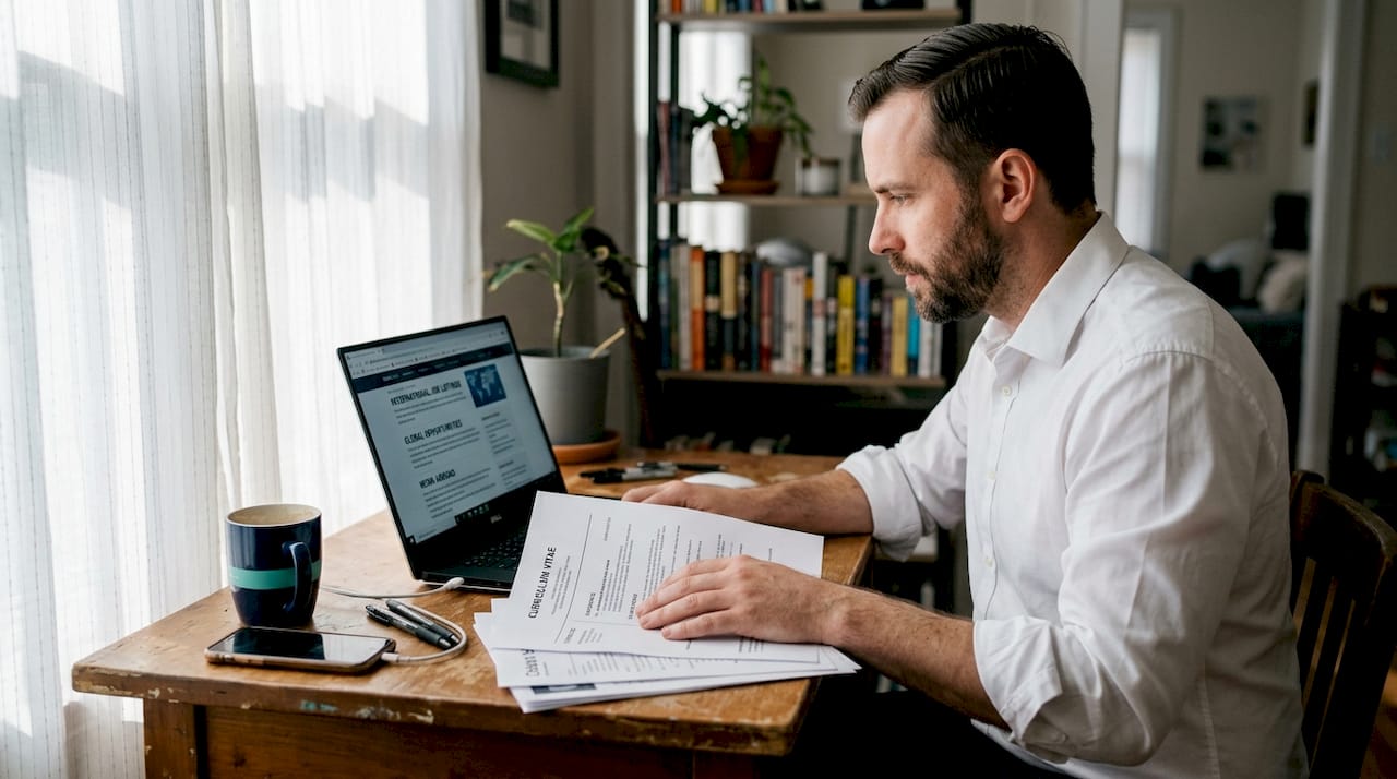 Professional searching global job opportunities