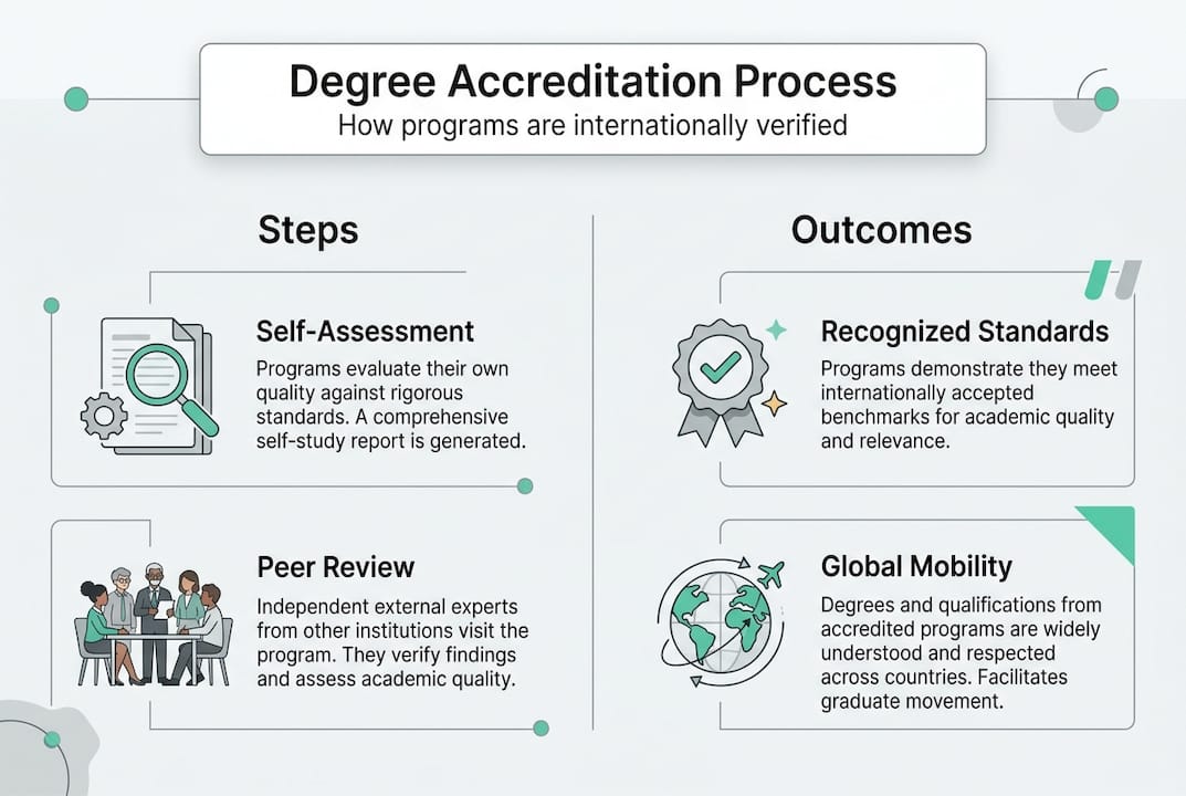 Infographic showing degree accreditation steps and outcomes