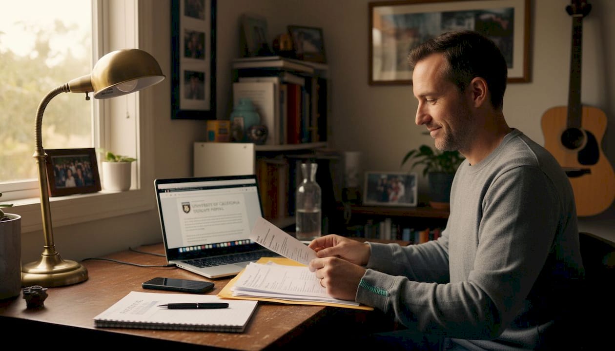 Mature student organizing transfer credit documents