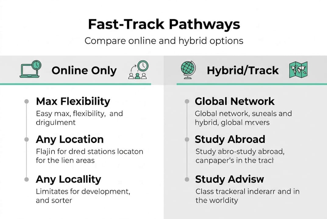 Infographic comparing online and hybrid pathways