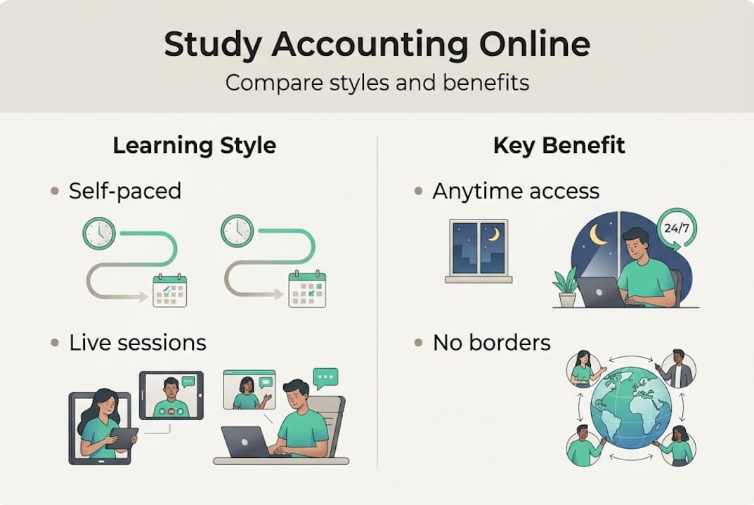 Infographic comparing online accounting learning formats