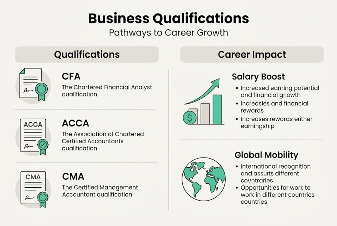 Infographic showing business qualifications and career impact