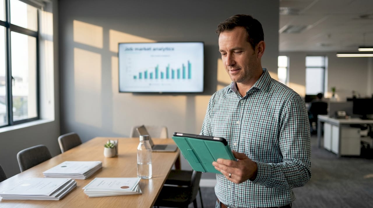 Man reviewing CV and certificates in office
