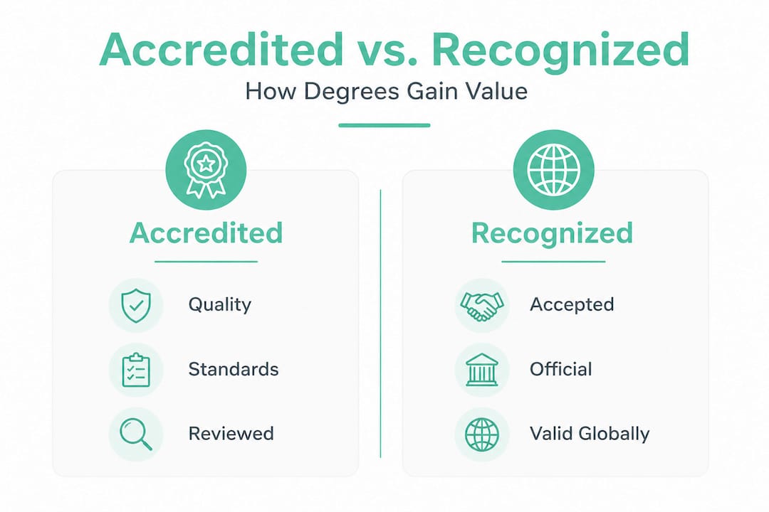 Infographic comparing accredited versus recognized degrees