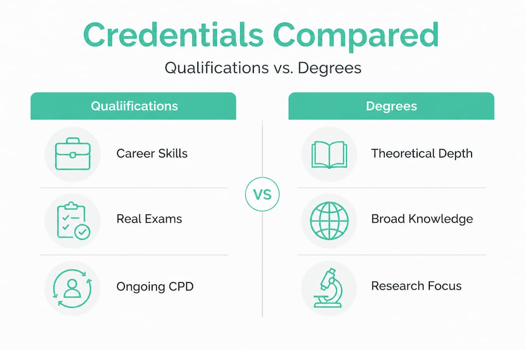 Side-by-side infographic comparing qualifications and degrees