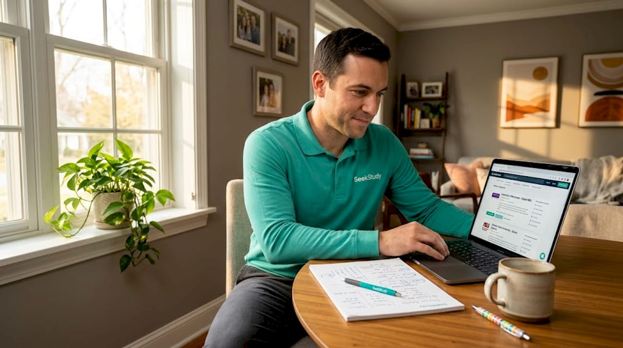 Man reviewing international online degree options