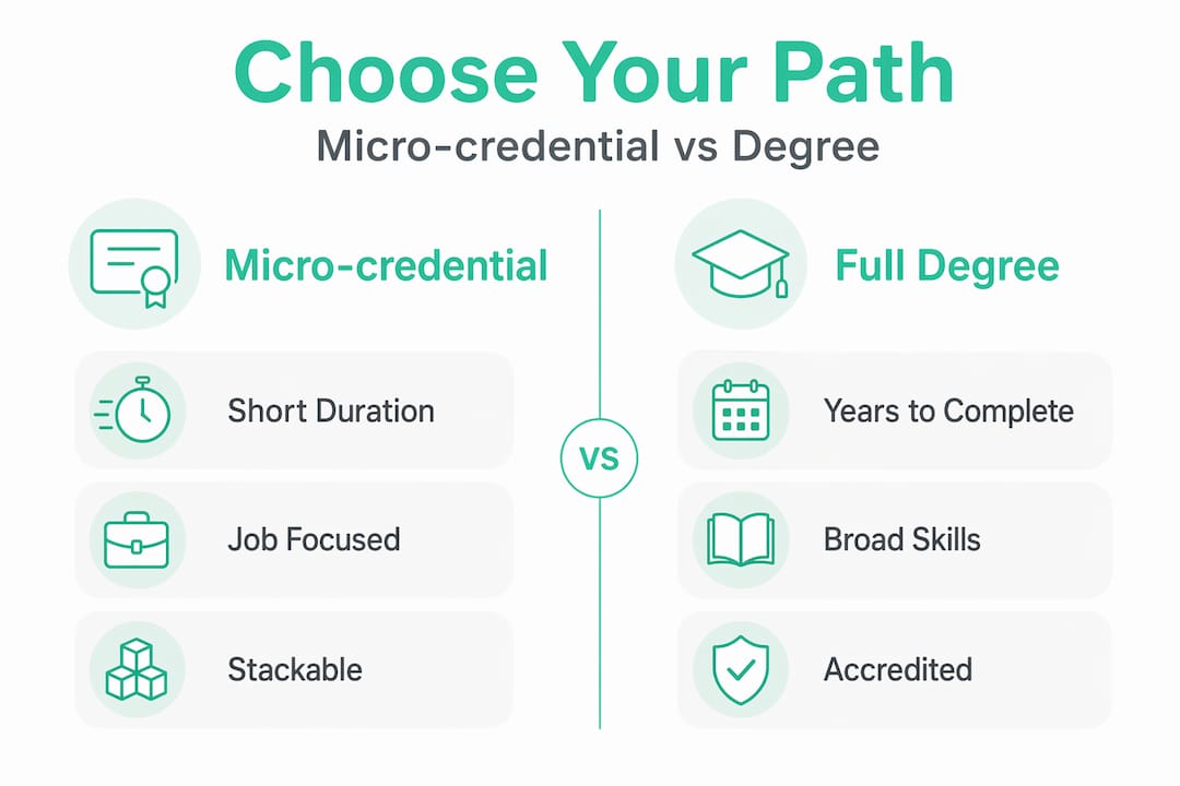 Infographic comparing micro-credentials and full degrees
