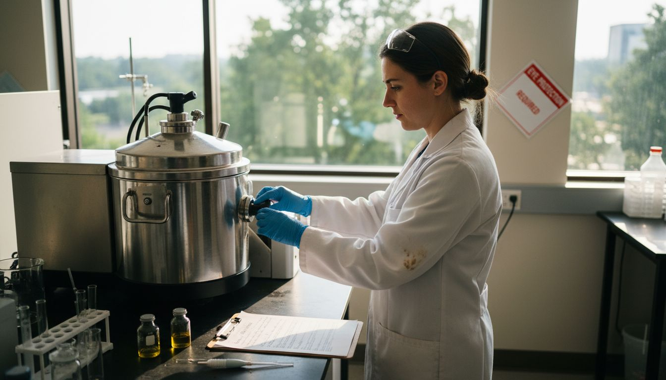 Technicien préparant du parfum en laboratoire
