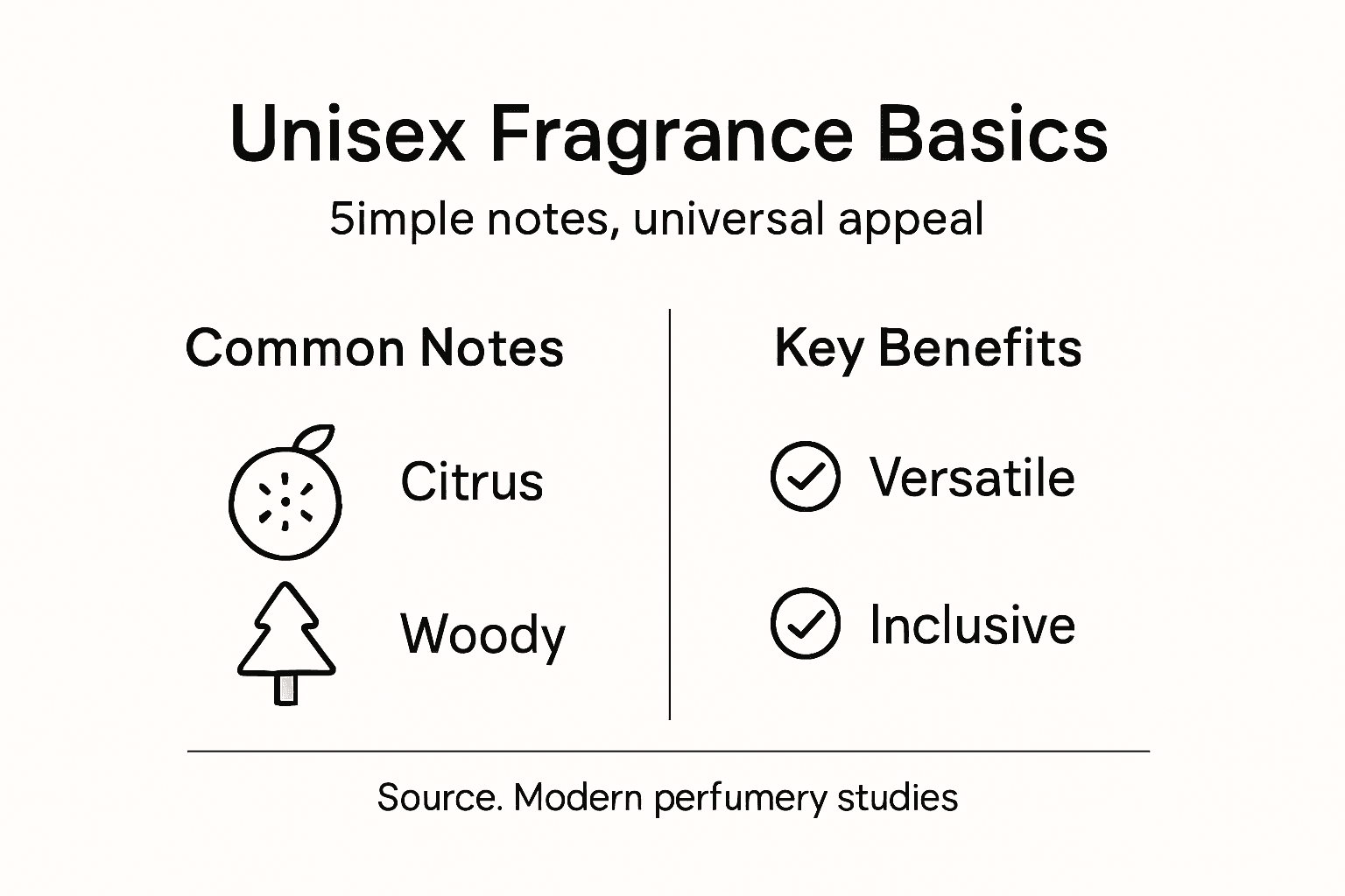 Infographic showing unisex fragrance notes and benefits