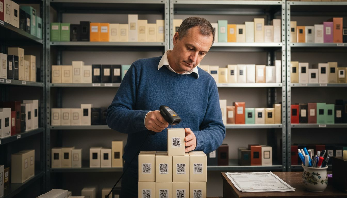 Store manager authenticating perfume products