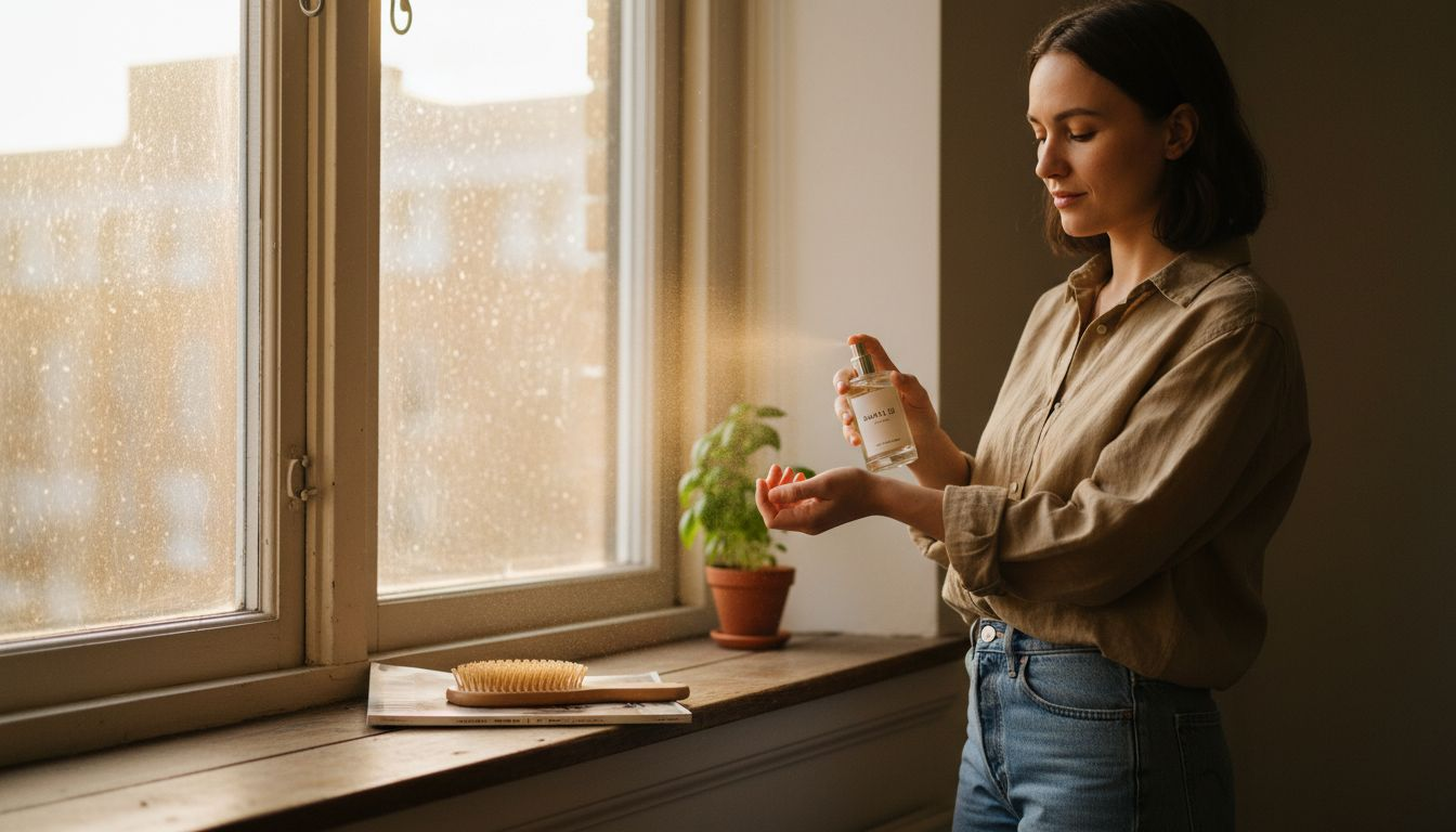 Applying Santal 33 vegan fragrance at home