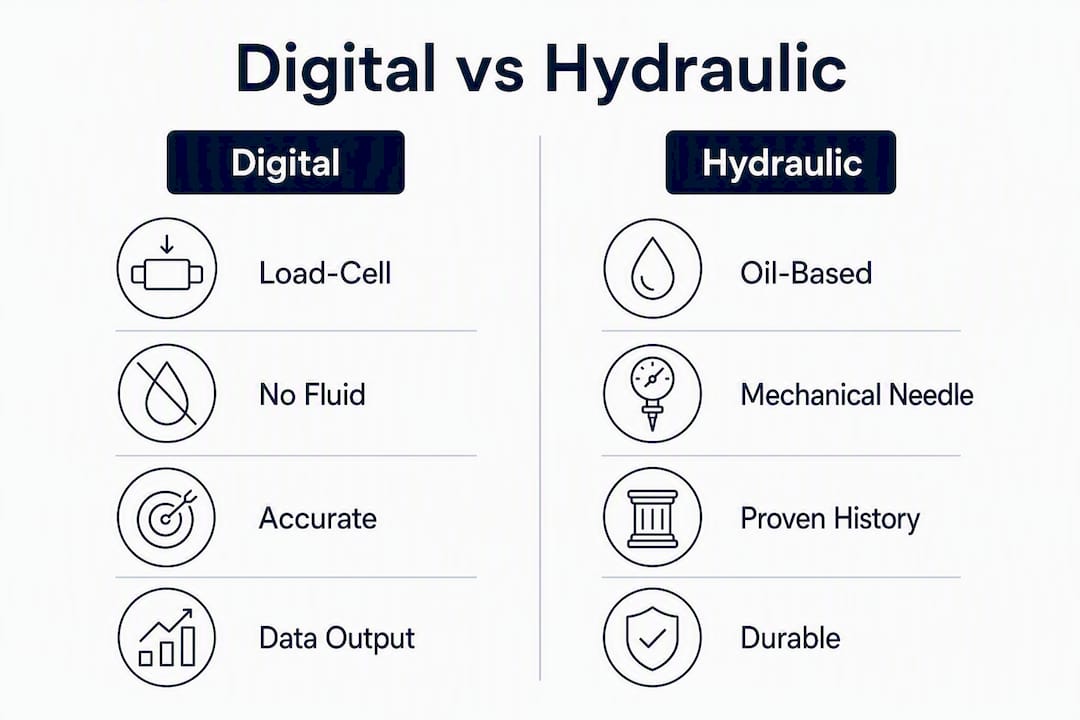 Infographic comparing digital and hydraulic dynamometers