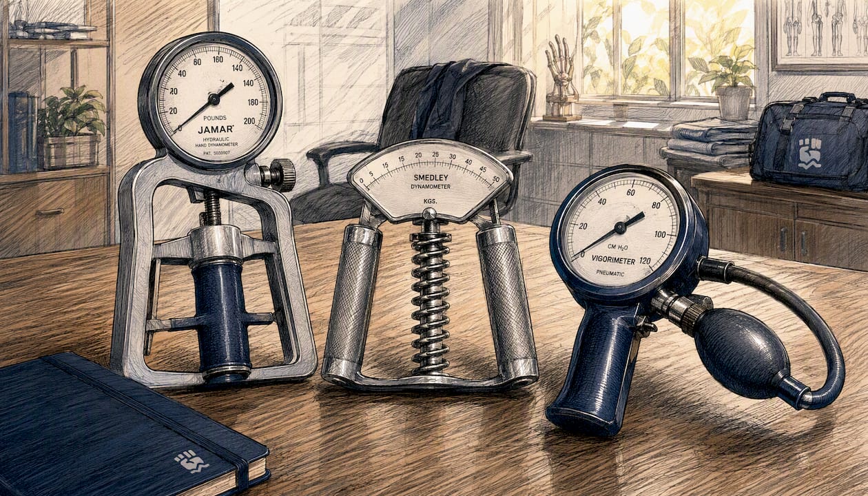 Three grip strength measurement devices side by side