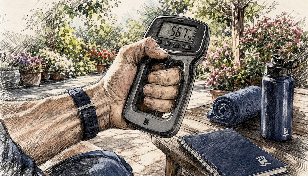 Close-up of athletic hand gripping dynamometer