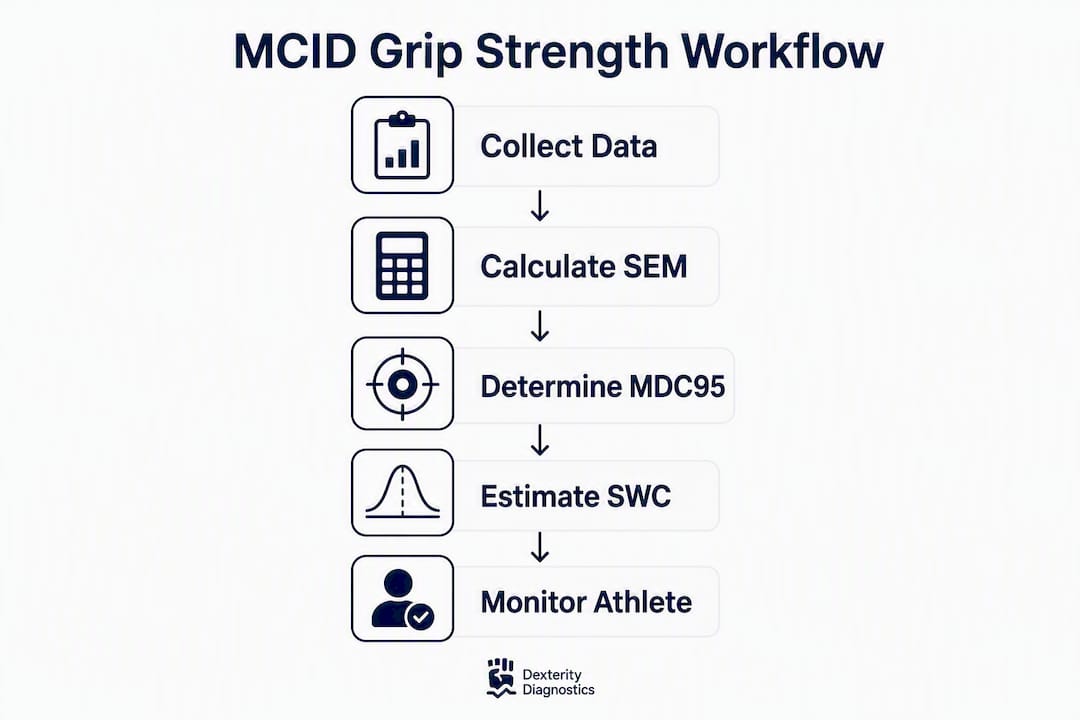 Infographic outlining MCID grip strength calculation steps