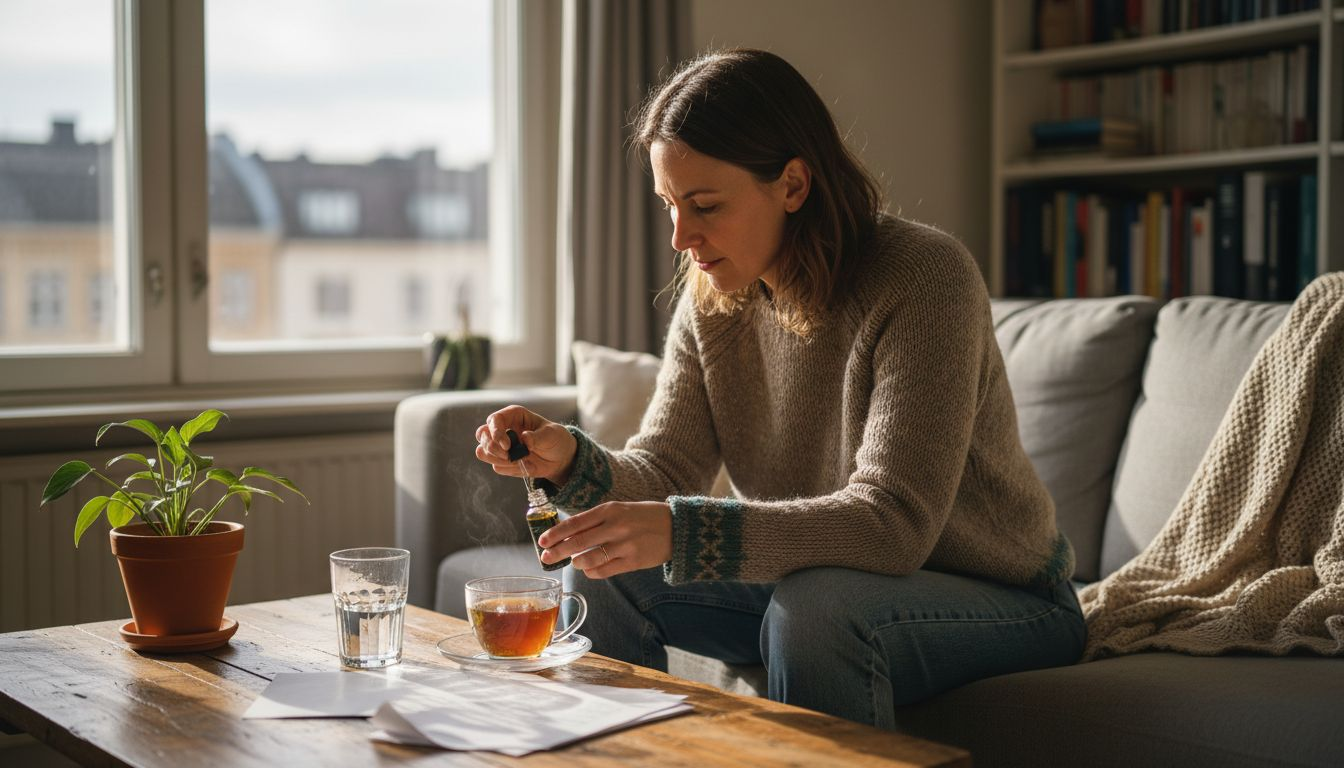 En person använder CBD hemma i sin vardagsmiljö.