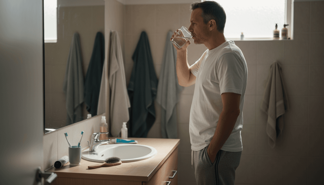 Mand sørger for at drikke rigeligt med vand for at rense kroppen på en naturlig måde.