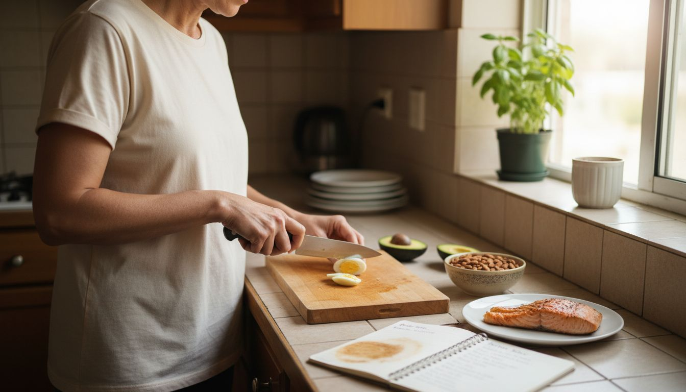 Woman making salad with biotin-rich foods