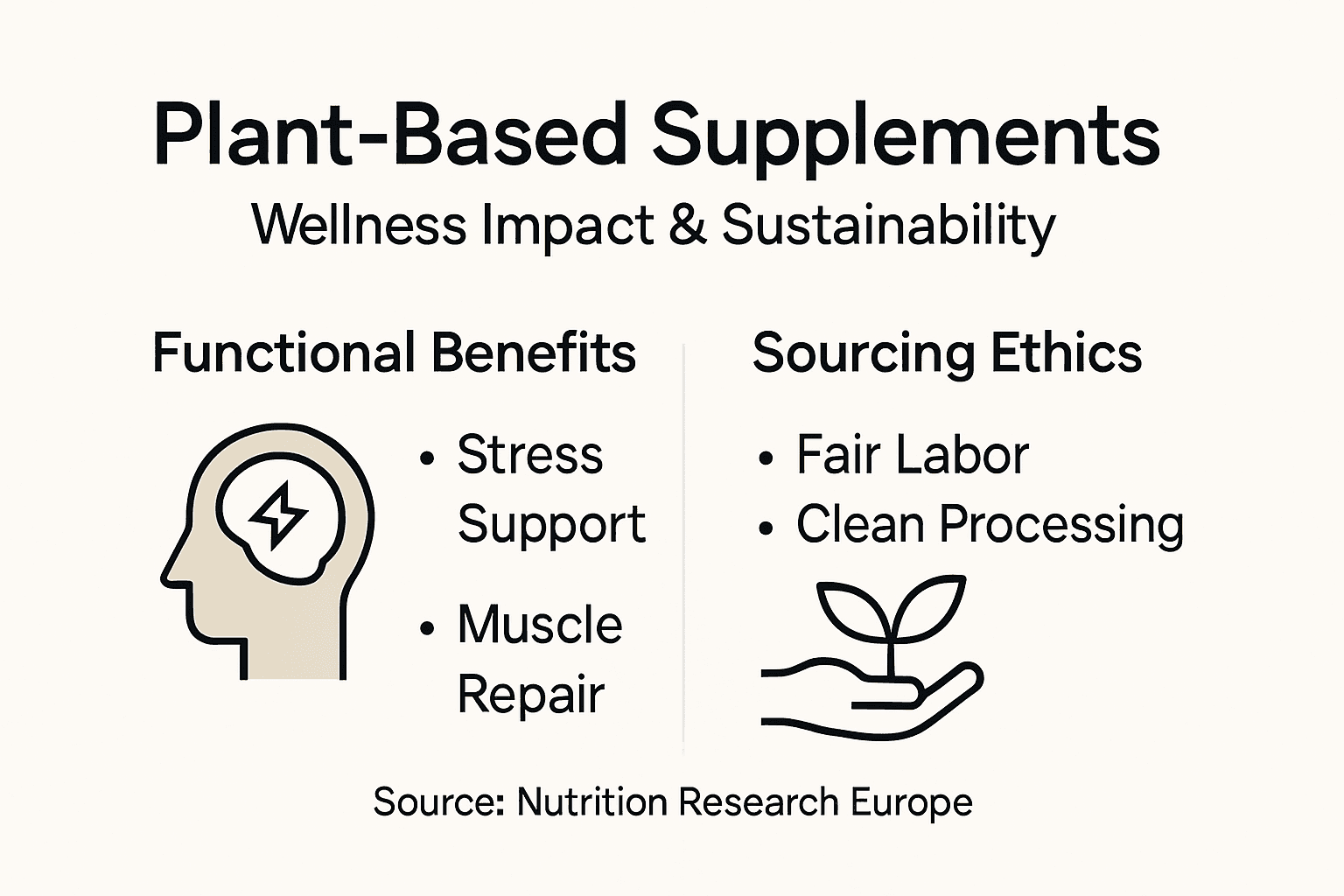 Infographic showing plant-based supplement benefits and sourcing
