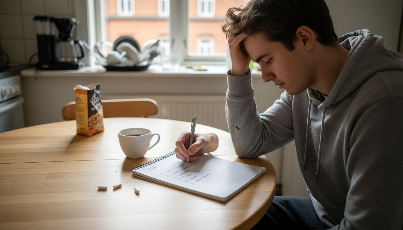 Mand tjekker sit hår og noterer sine erfaringer med biotin