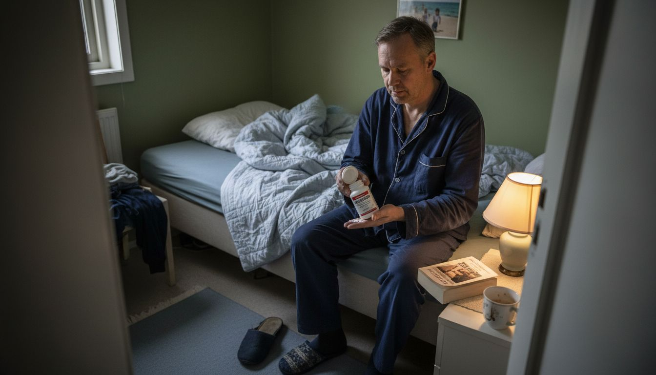 En mand gør klar til at tage sit magnesiumtilskud inden sengetid.