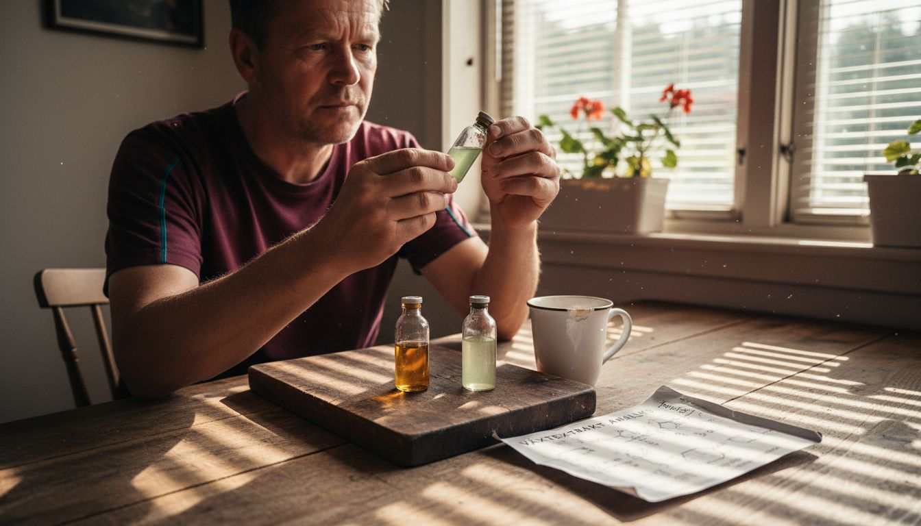 En man undersöker cannabisextrakt för att se om de kan lindra smärta.