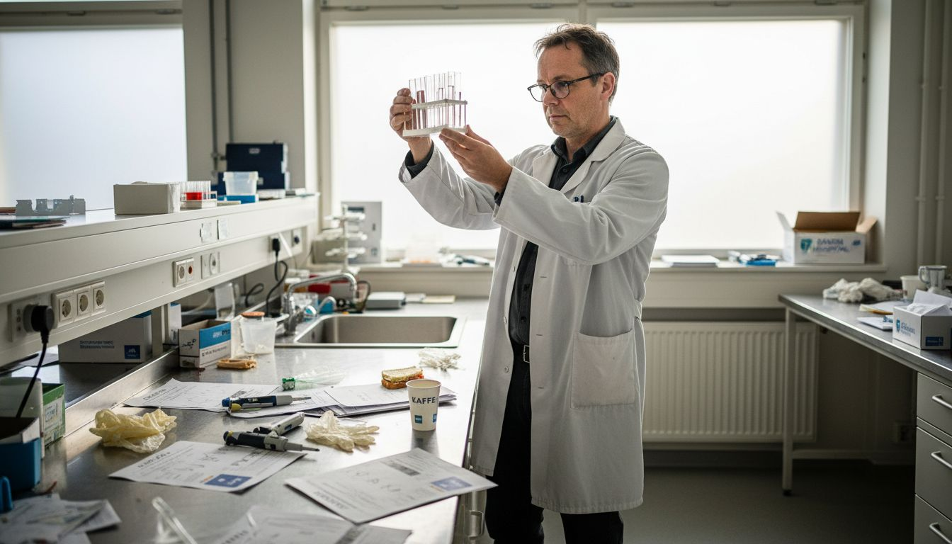 En laboratorietekniker analyserer prøver for at undersøge, om der er tegn på biotinmangel.