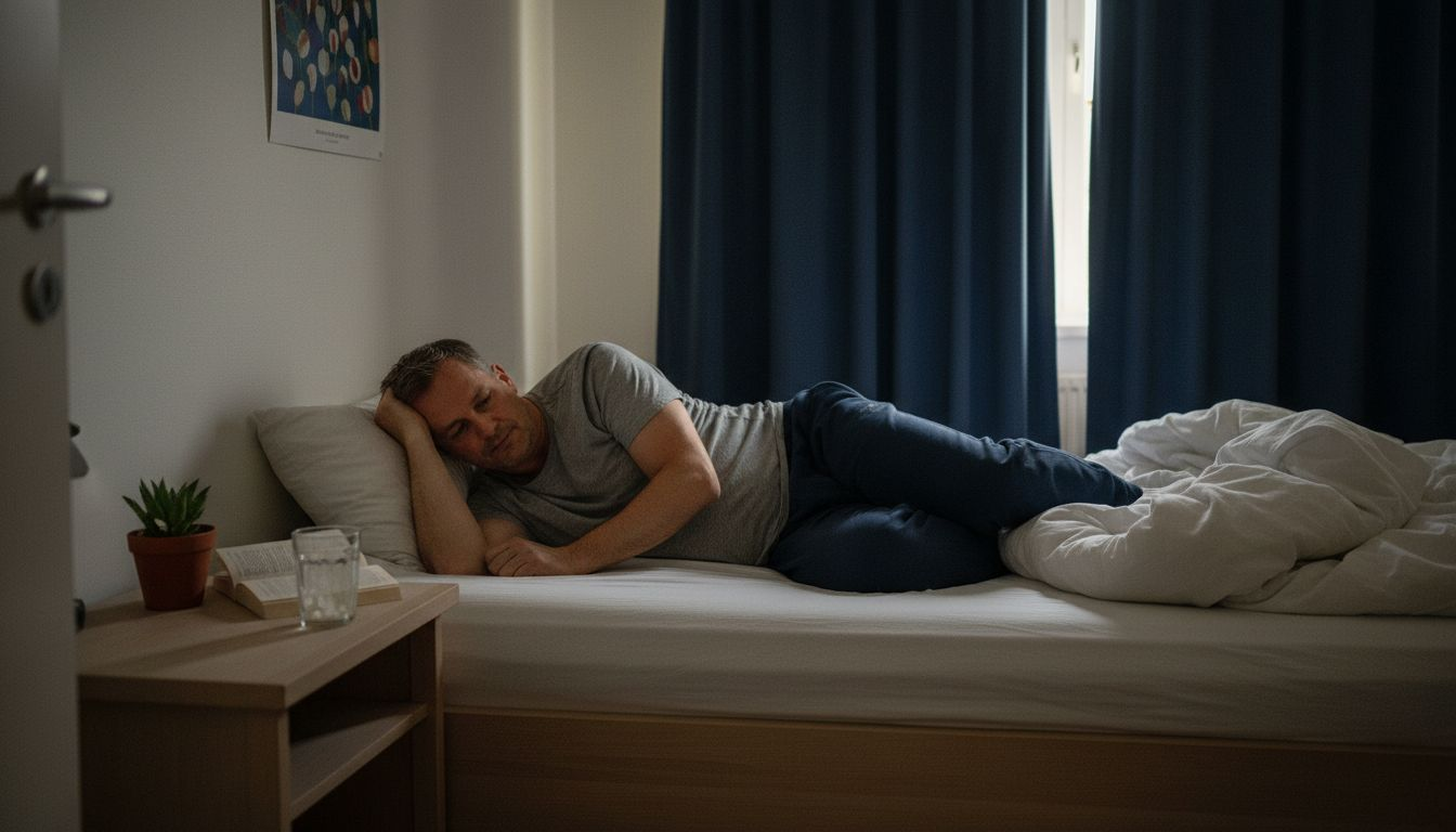 En mand gør klar til at gå i seng og tager sine vitaminer som en del af aftenrutinen.