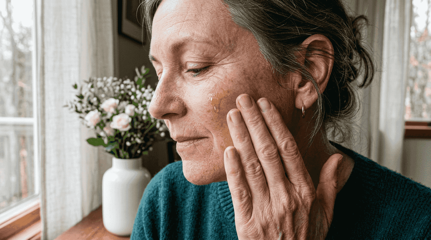 CBD-olie på moden hud set helt tæt på