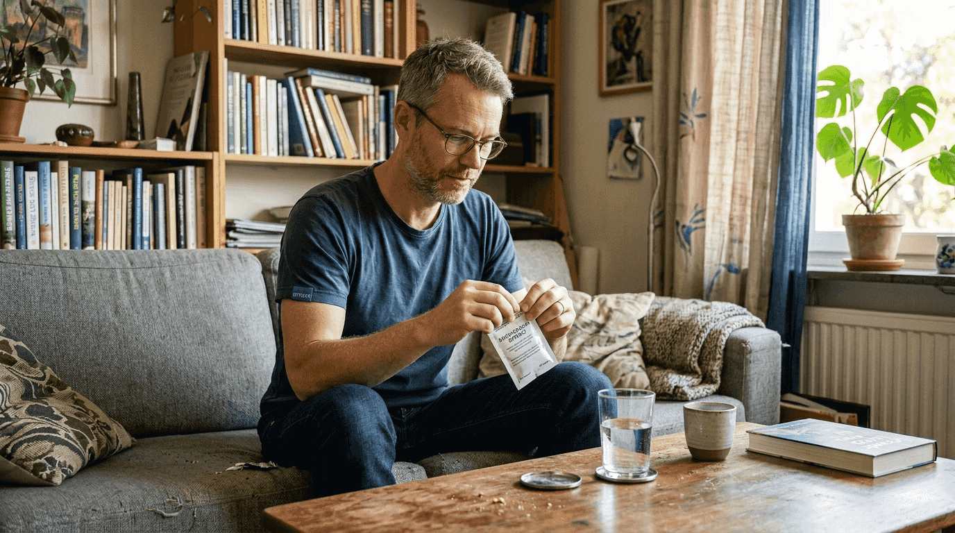 Man förbereder sitt eget ashwagandha-tillskott hemma