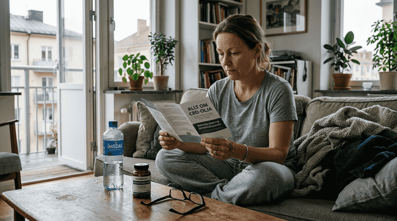 En kvinna söker information om möjliga biverkningar av CBD-olja.